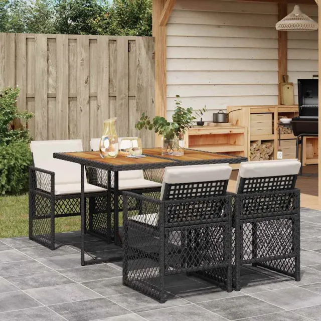 vidaXL 5-delige Tuinset met kussens poly rattan zwart, foto 2