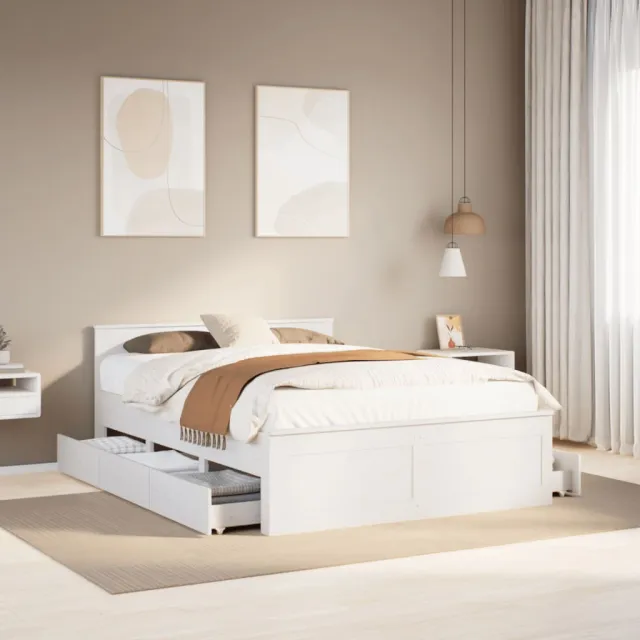 vidaXL Bedframe zonder matras met hoofdbord grenenhout wit 140x200 cm