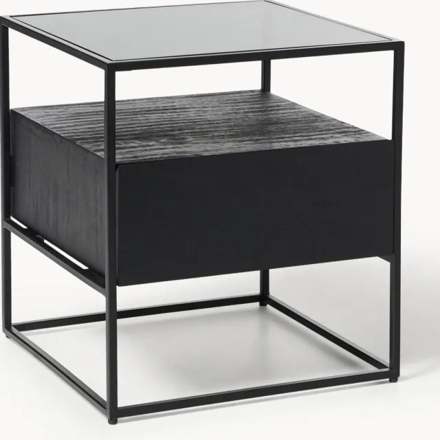 Westwing Collection Nachtkastje Theodor met lade Zwart