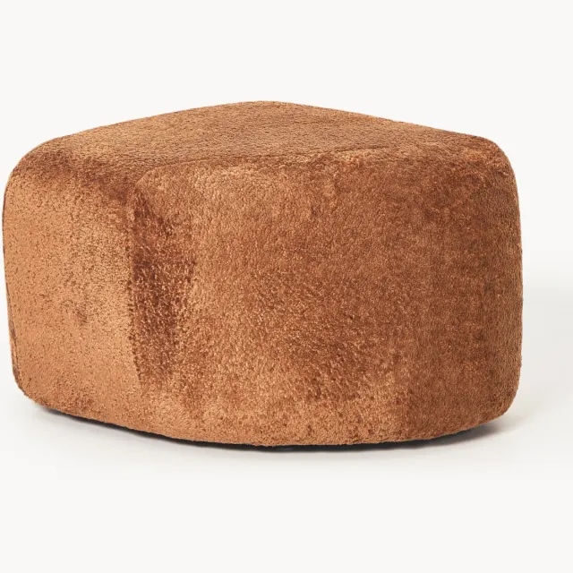 Westwing Collection Ovale teddy-bouclé poef Wolke Terracotta