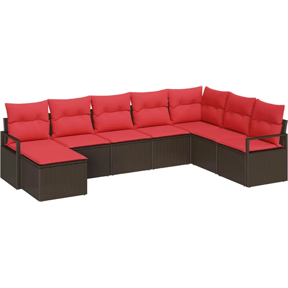 vidaXL Bankstel 8 st Bruin en Rood poly rattan