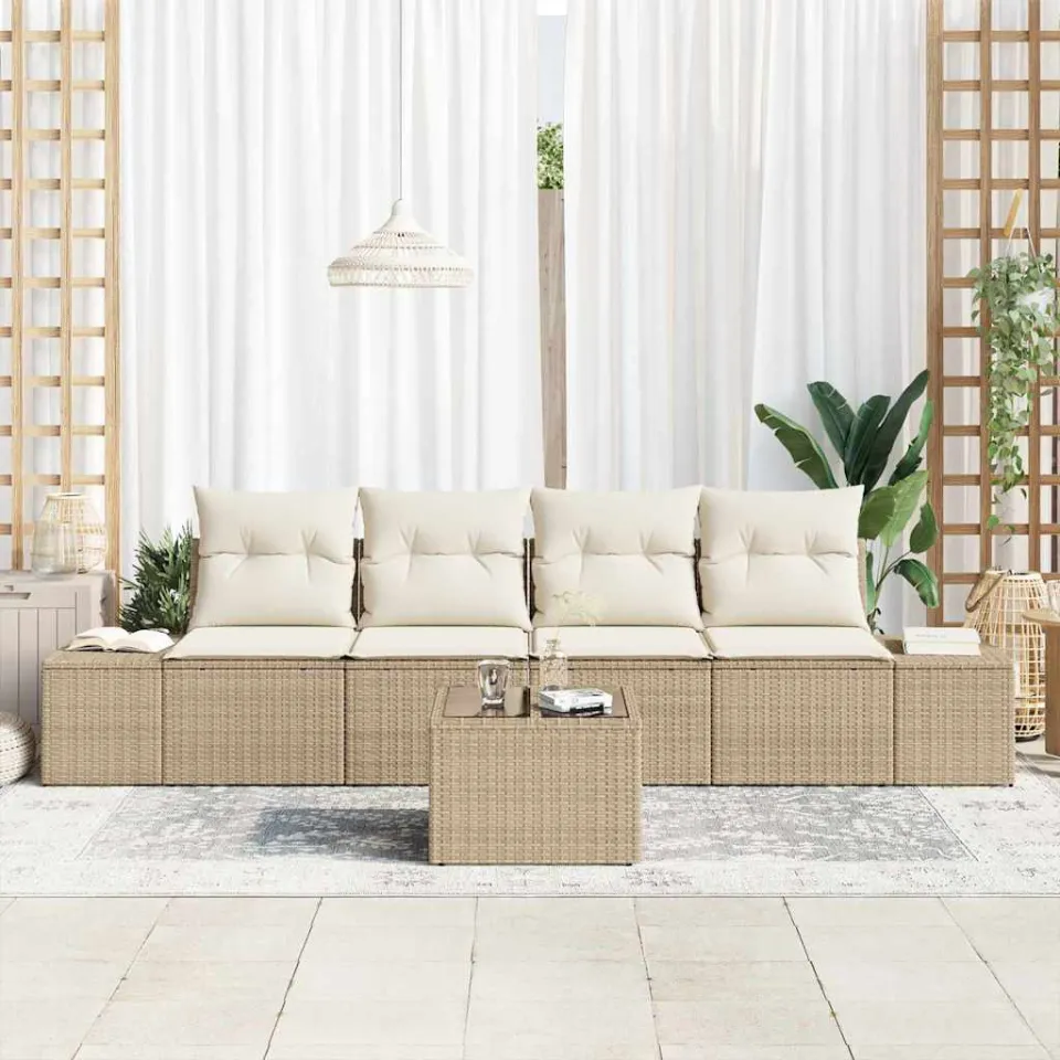 vidaXL Tuin Sofa Set 5 st Beige en Crème poly rattan, foto 3