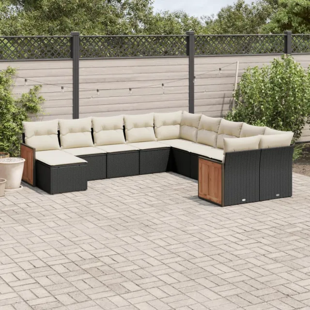 vidaXL 11-delige Loungeset met kussens poly rattan zwart, foto 2