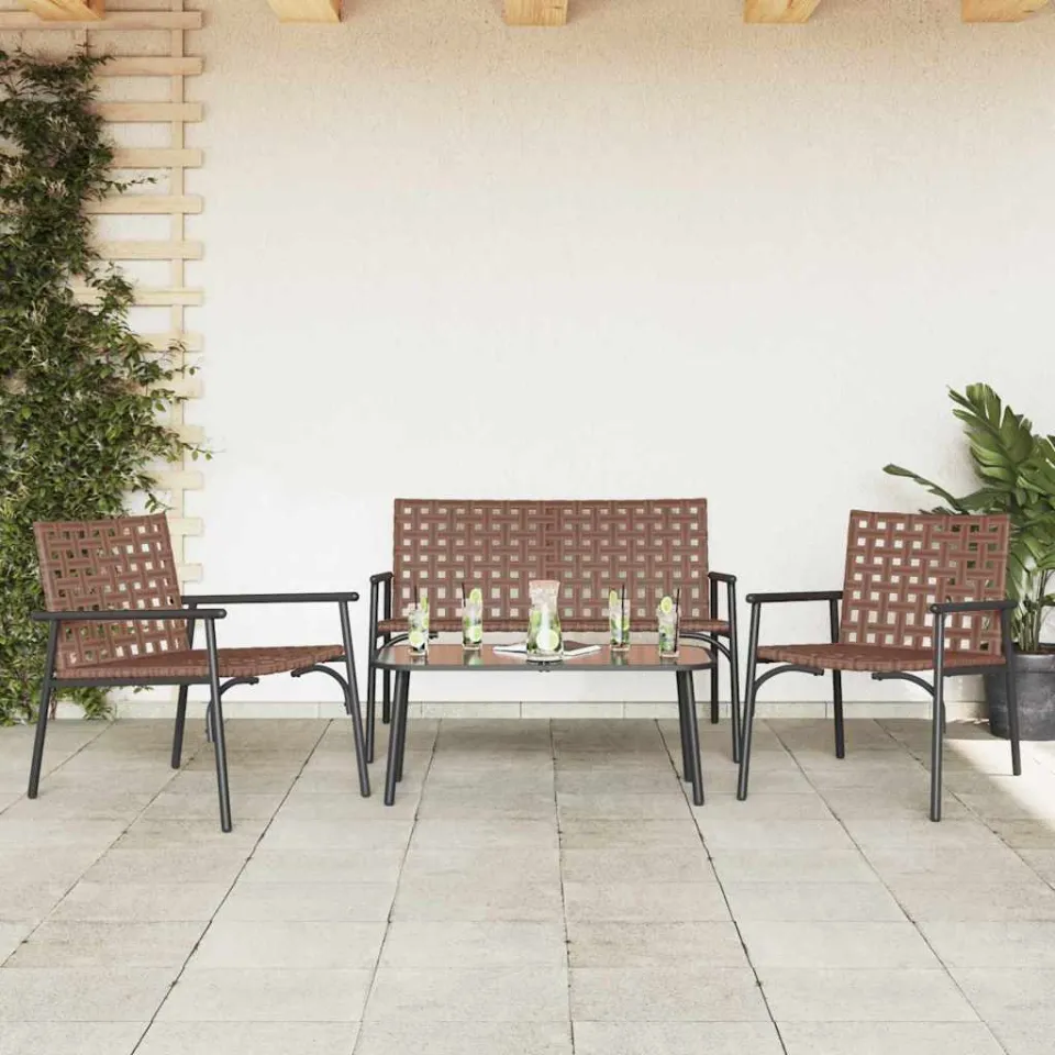 vidaXL Tuin eettafelset 4 st Bruin poly rattan, foto 3