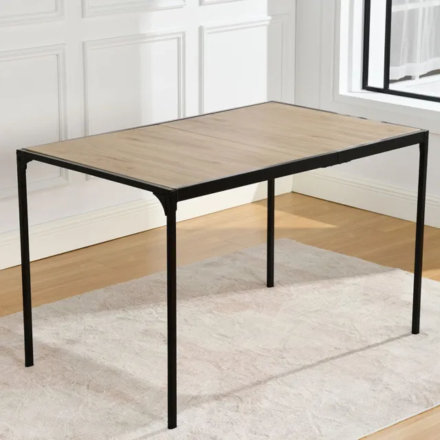 Sweiko Eettafel - 120x75cm - Industriële stijl - Rechthoekig - Houten korrel tafel - Zwarte poten - Eiken