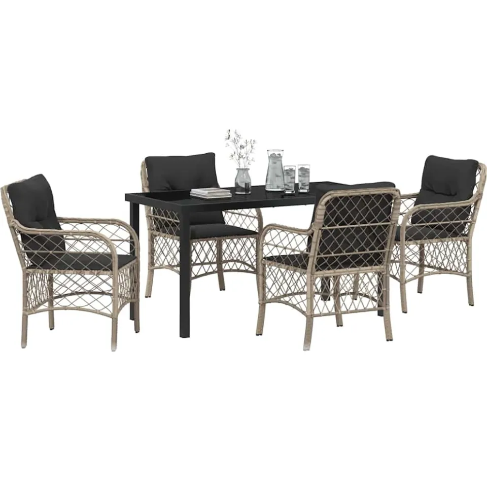 vidaXL Tuin eettafelset 5 st Lichtgrijs poly rattan