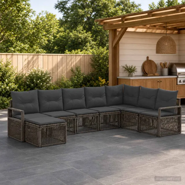 vidaXL Tuinbankenset 8 st 8-zits Grijs poly rattan, foto 2