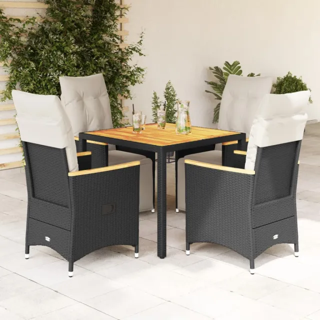 vidaXL 5-delige Bistroset met kussens poly rattan zwart, foto 2