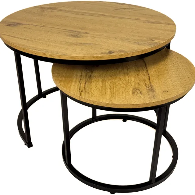 BEGRYF Set van 2 salontafels - rond - nestbaar - zwart en eikenlook - 53x53x47 cm / 43x43x39 cm Eikenlook/zwart