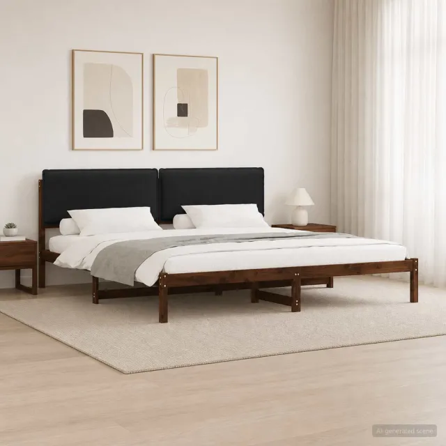 vidaXL Bedframe met gestoffeerd hoofdbord Donkerbruin en Zwart