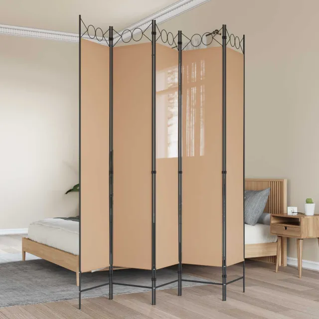 vidaXL 5-Panel Room Divider Beige 200 x 220 cm Stof, foto 2