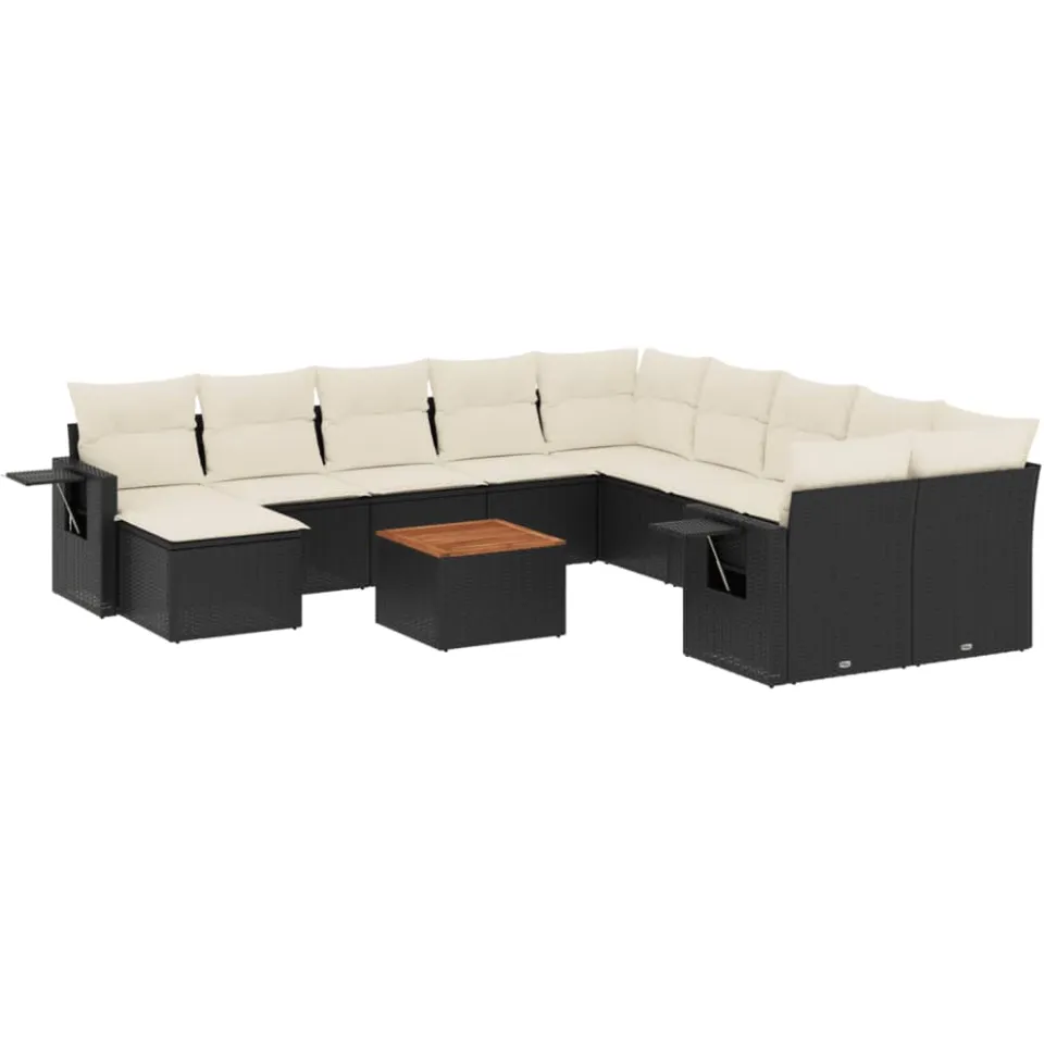 vidaXL 12-delige Loungeset met kussens poly rattan zwart, foto 3