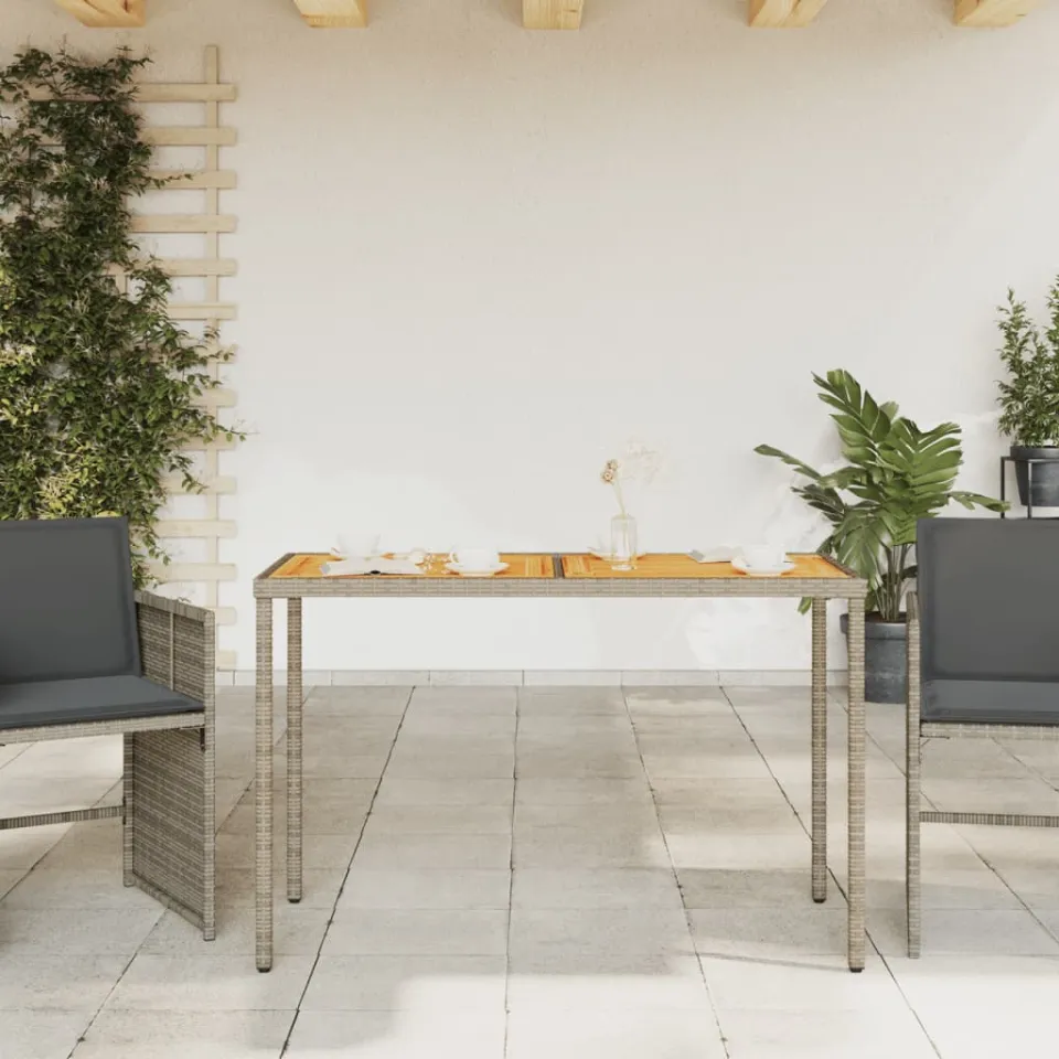 vidaXL Tuintafel met acaciahouten blad 115x54x74 cm poly rattan grijs, foto 3