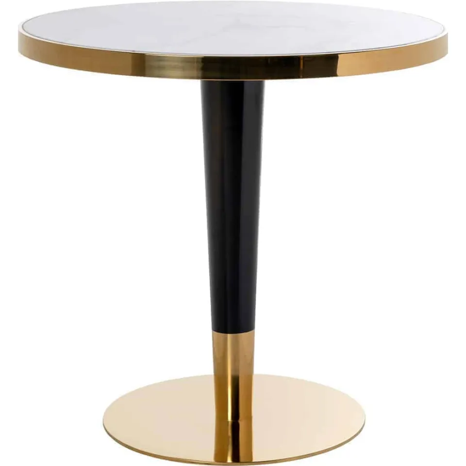 Richmond Interiors Richmond Ronde Bistrotafel 'Osteria' Faux Marmer en Staal, Ø80cm Goud