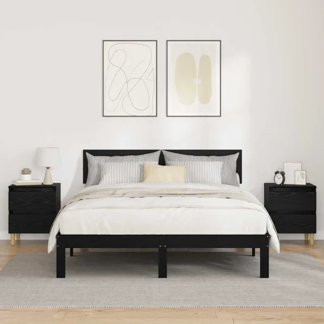 vidaXL Bedkasten 2 st Zwart Eiken 40 x 35 x 50 cm Bewerkt hout