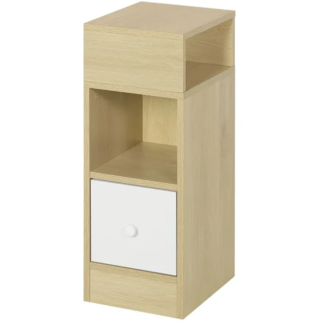 Gudalio Nachtkastje - Set van 2 - Kast - Nachttafel - Bijzettafel - Open vak - Lade - Compact - 30 x 66 x 25 cm - Hout - Bruin - Wit