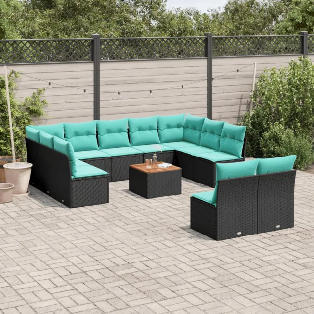 vidaXL 12-delige Loungeset met kussens poly rattan zwart, foto 2