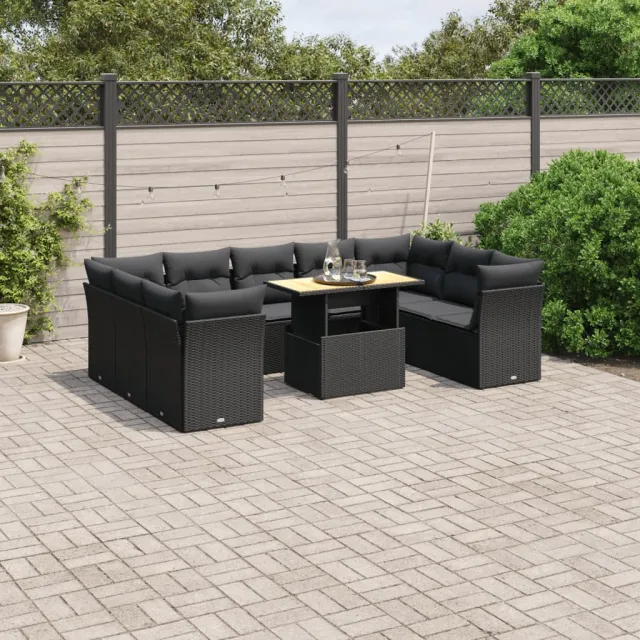 vidaXL 10-delige Loungeset met kussens poly rattan zwart, foto 2