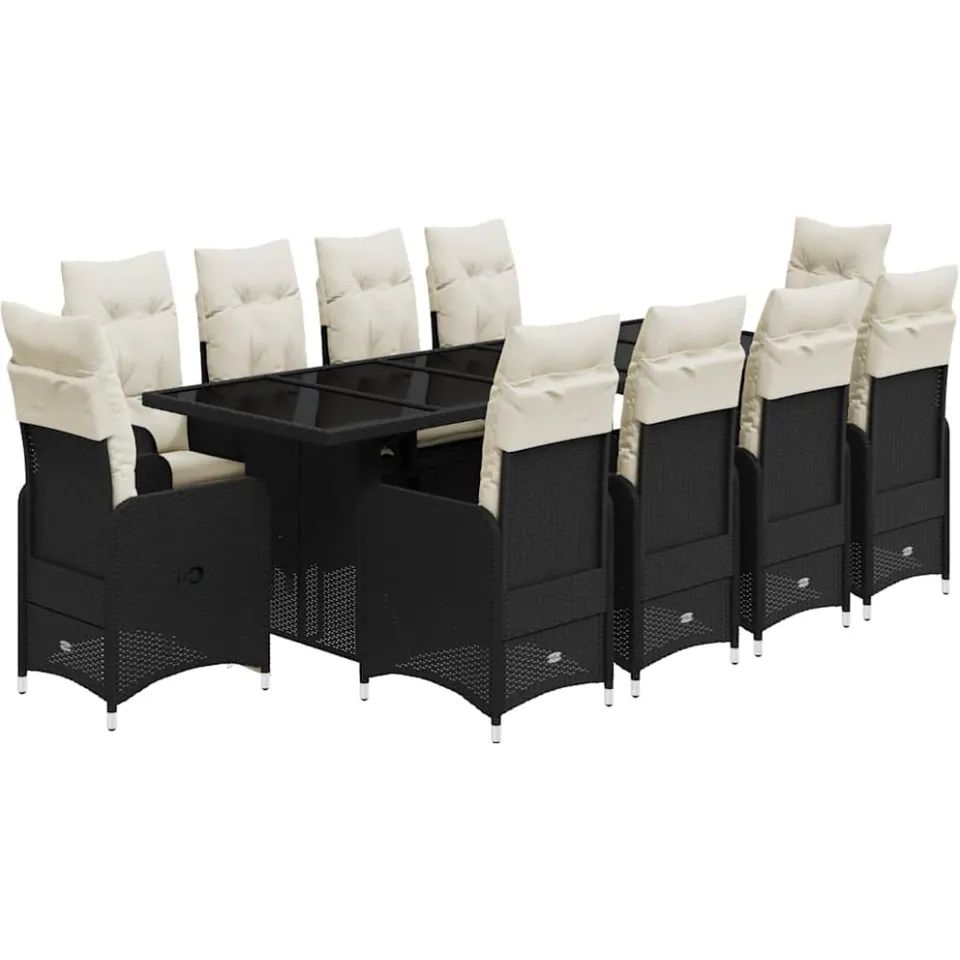 vidaXL 11-delige Bistroset met kussens poly rattan zwart