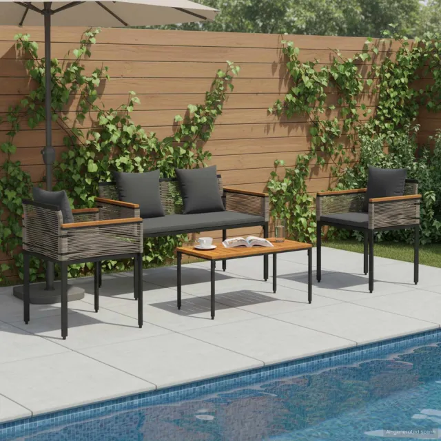 vidaXL Buitenmeubelset met kussen Grijs en Donkergrijs poly rattan, foto 2