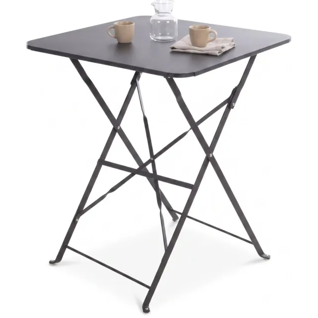 Cheqo Klaptafel Antraciet - Tuintafel - Inklapbare Tafel - Balkontafel - Bistrotafel - Campingtafel - Bijzettafel - Vouwtafel - Opvouwbare Tafel - Terrastafel - Vierkante Tafel - Buitentafel - Plooitafel - Metalen Tafel voor Tuin en Balkon