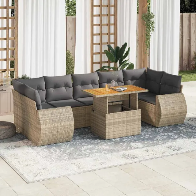 vidaXL 8-delige Loungeset met kussens poly rattan beige, foto 2