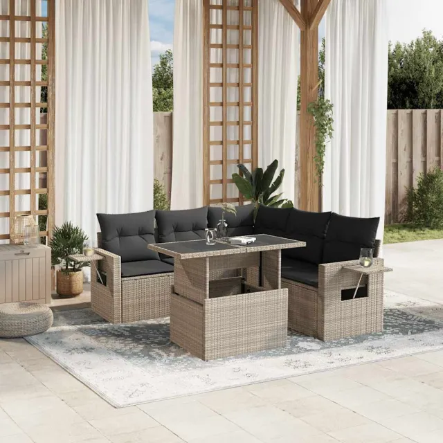 vidaXL 6-delige Loungeset met kussens poly rattan lichtgrijs grijs, foto 2