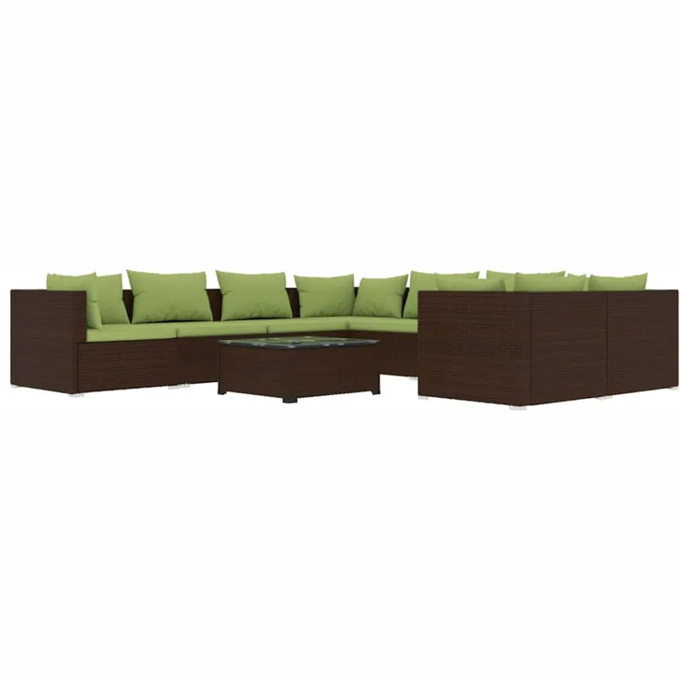 vidaXL 9-delige Loungeset met kussens poly rattan bruin