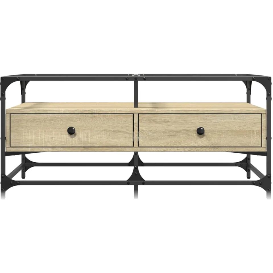 vidaXL Salontafel met glazen blad 98,5x50x45 cm sonoma eiken staal Bruin