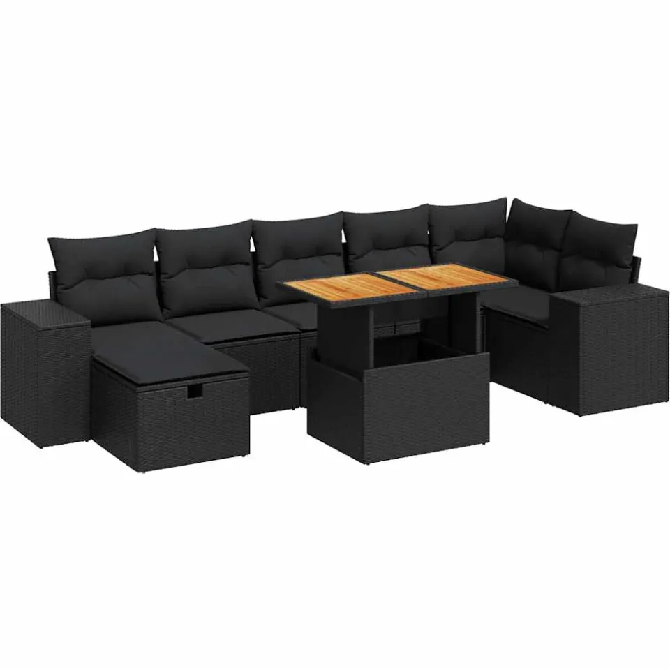 vidaXL 5-delige Loungeset met kussens poly rattan acacia zwart, foto 3