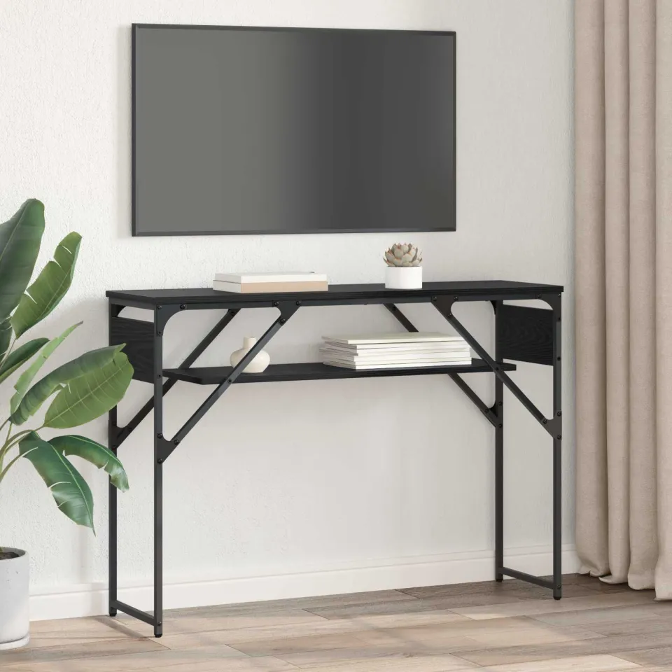 vidaXL Consoletafel Zwart Eiken Bewerkt hout 105x30x75cm, foto 4