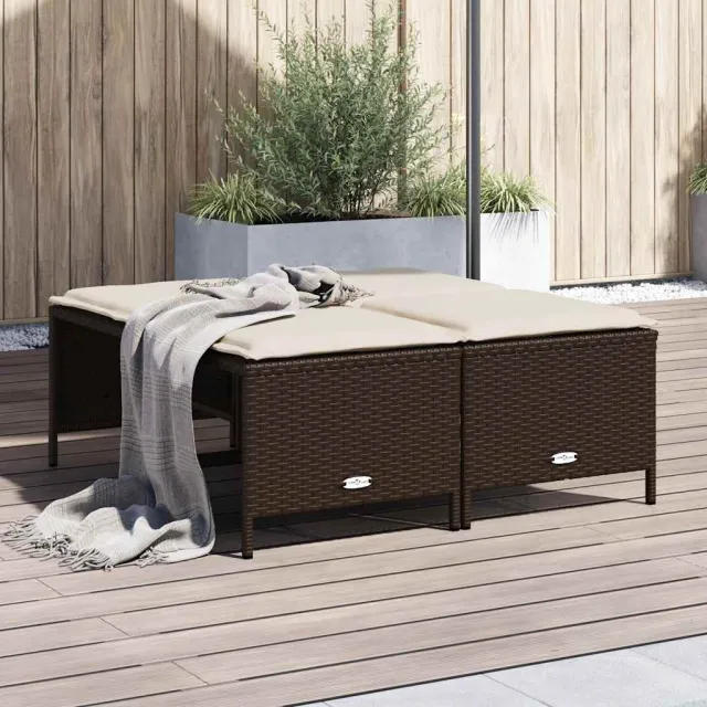 vidaXL Tuinkrukken met kussens 4 st poly rattan bruin, foto 2