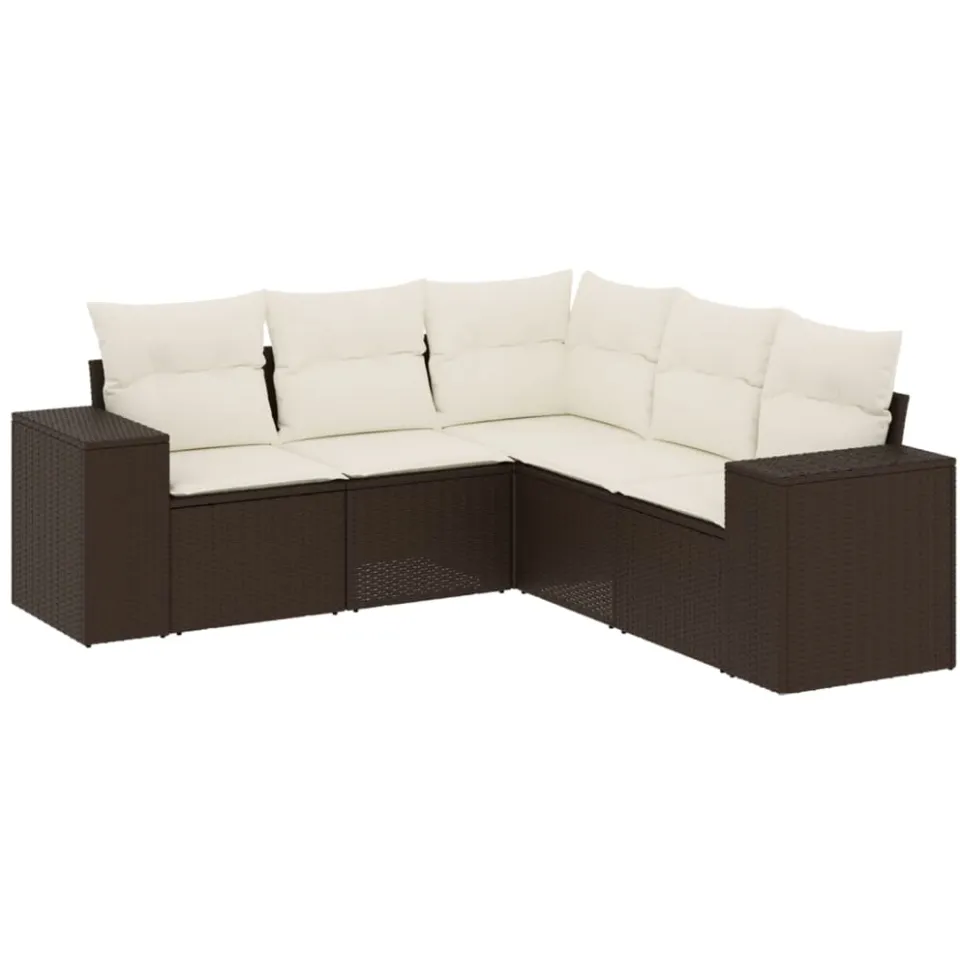 vidaXL 5-delige Loungeset met kussens poly rattan bruin, foto 3