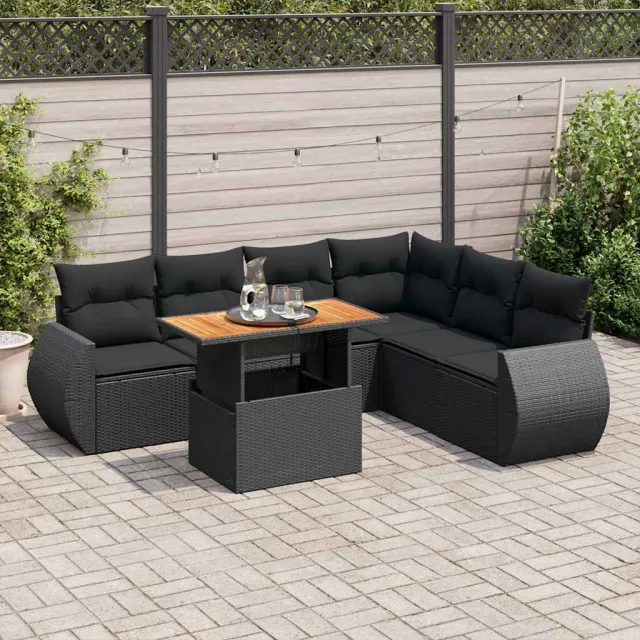 vidaXL 7-delige Loungeset met kussens poly rattan zwart, foto 2