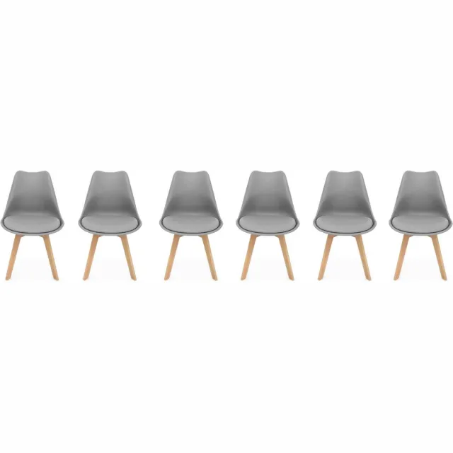 sweeek Set van 6 kuipstoelen met houten poten scandinavisch design - nils Grijs