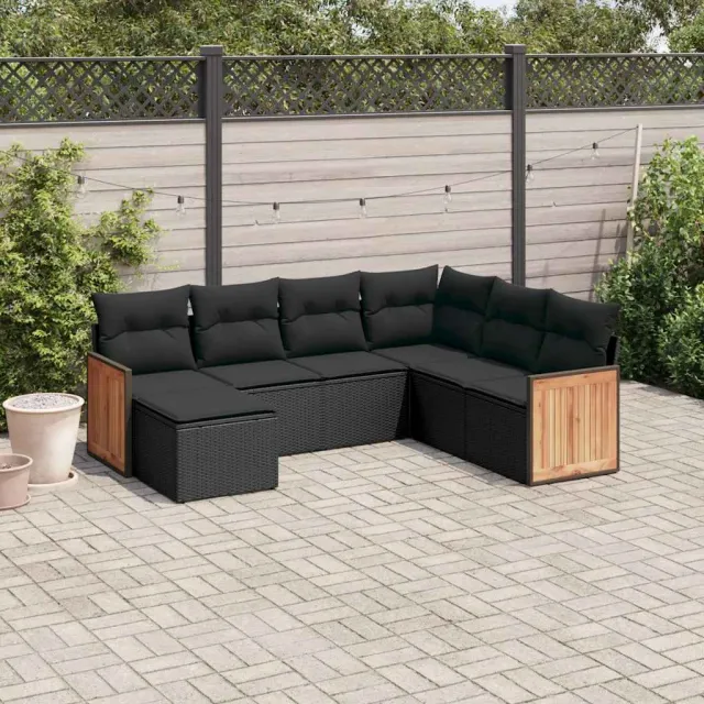vidaXL 7-delige Loungeset met kussens poly rattan zwart, foto 2