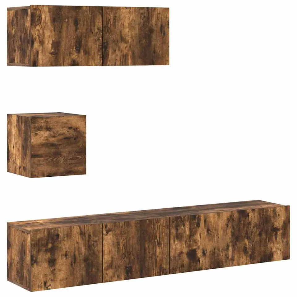 vidaXL 4-delige Tv-meubelset bewerkt hout gerookt eikenkleurig Bruin
