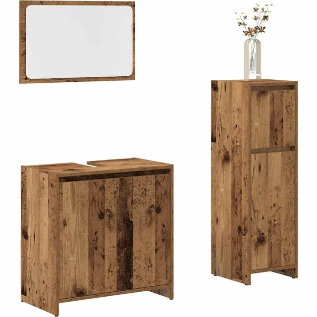vidaXL 3-delige Badkamermeubelset bewerkt hout oud houtkleurig Bruin