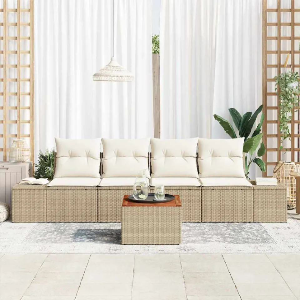vidaXL Tuinbankenset 5 st Beige en Crème poly rattan, foto 3