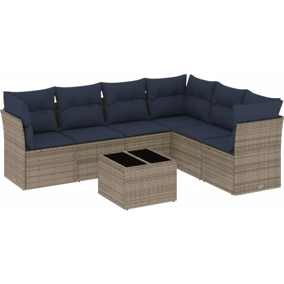 vidaXL 7-delige tuinbankset met kussens, grijs polyrotan, foto 3
