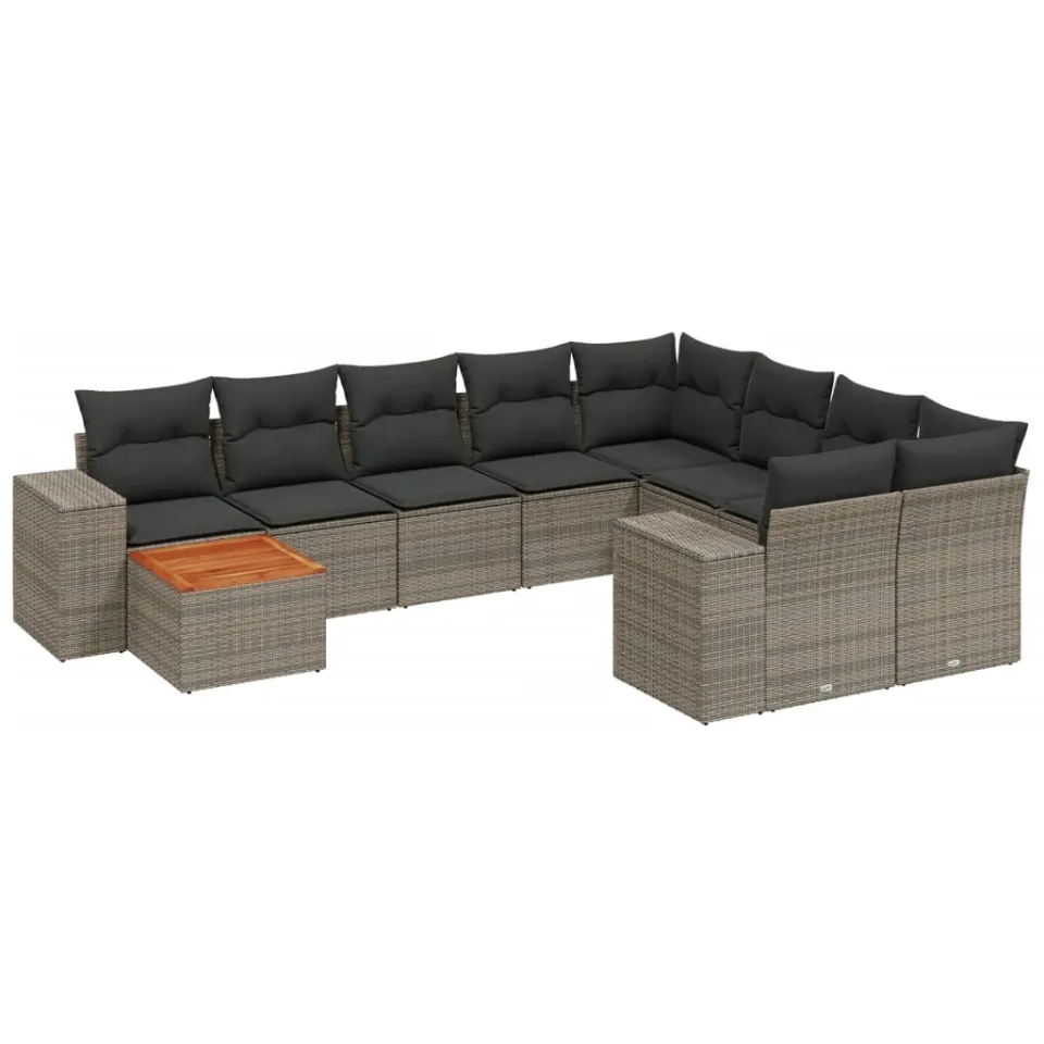 vidaXL 10-delige Loungeset met kussens poly rattan grijs, foto 3