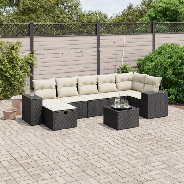 vidaXL 8-delige Loungeset met kussens poly rattan zwart, foto 2