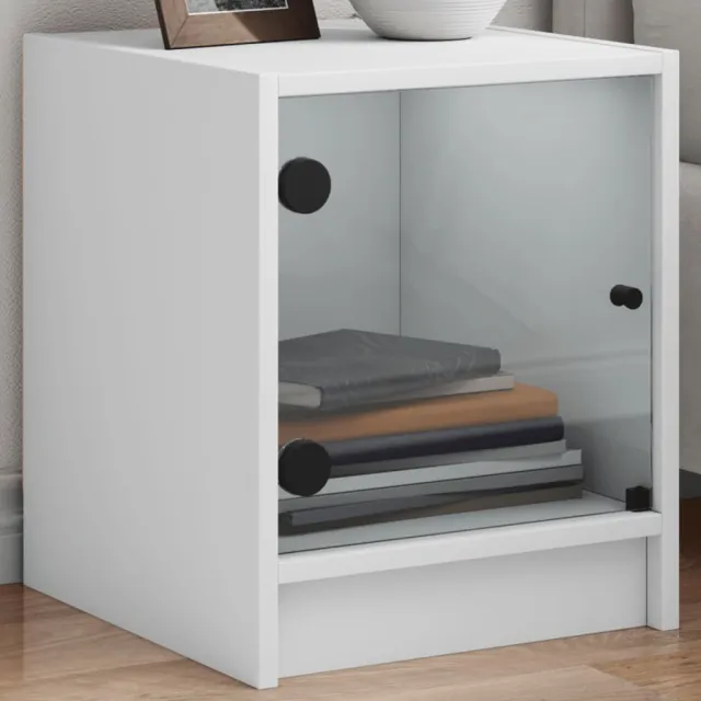 vidaXL Nachtkastjes met glazen deuren 2 st 35x37x42 cm wit, foto 2