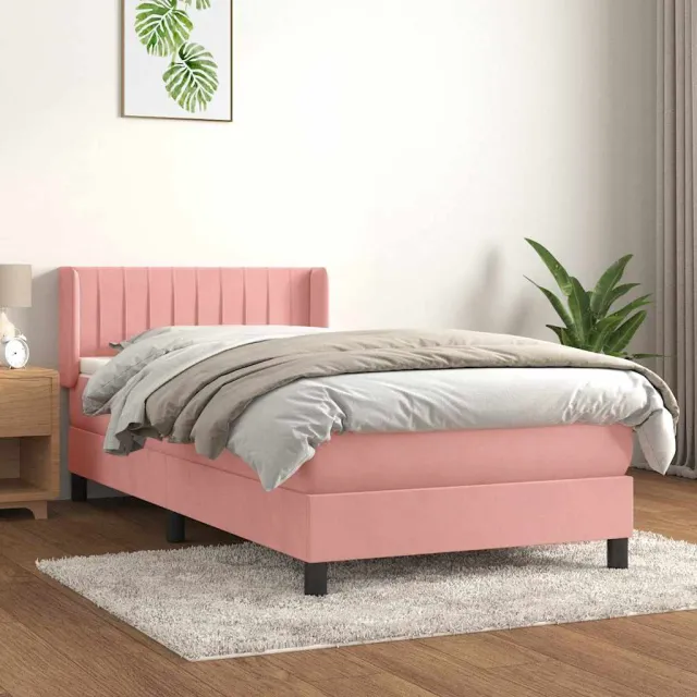 vidaXL Boxspring met matras fluweel roze 100x200 cm