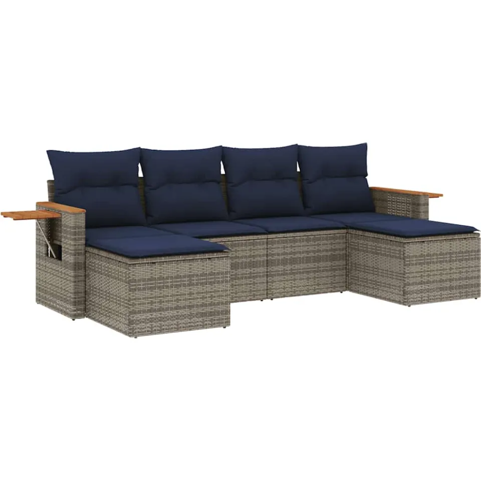 vidaXL 6-delige Loungeset met kussens poly rattan grijs, foto 3