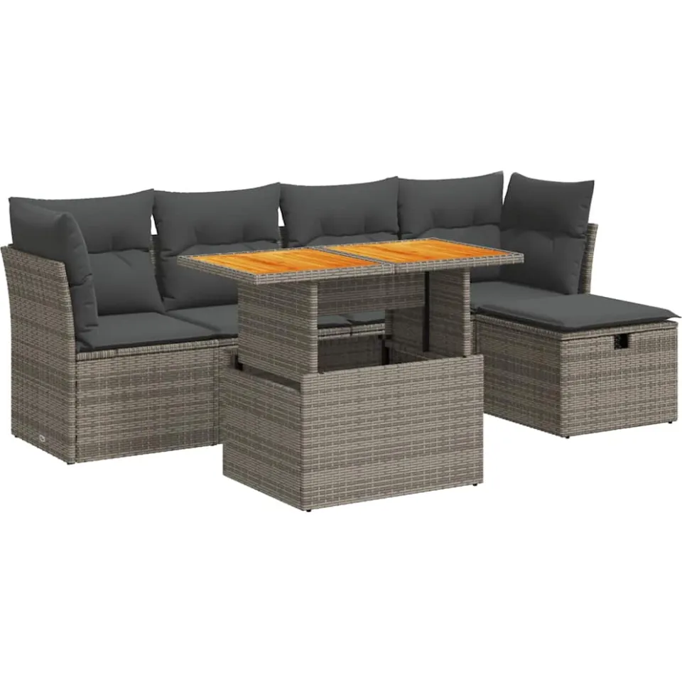 vidaXL 6-delige Loungeset met kussens poly rattan acacia grijs