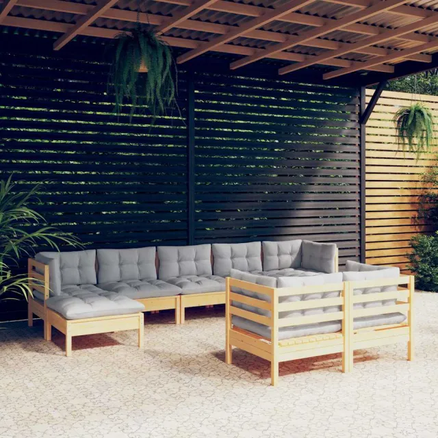 vidaXL 9-delige Loungeset met grijze kussens massief grenenhout grijs, foto 2