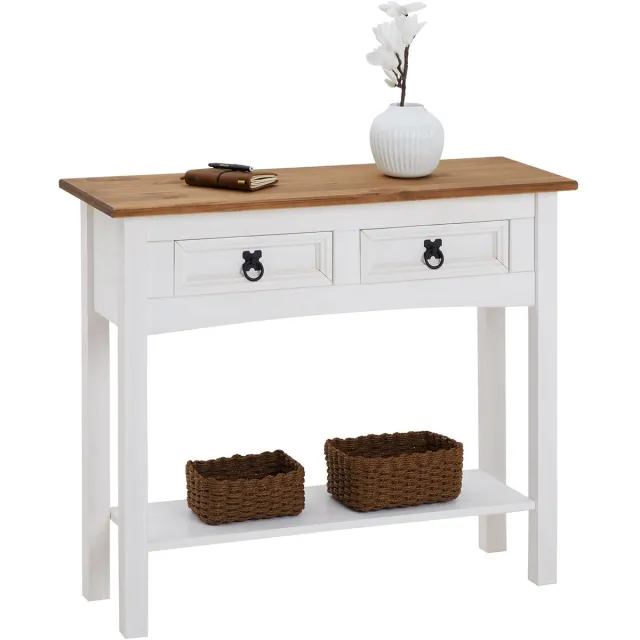 IDIMEX Mexicaanse consoletafel CAMPO van massief hout met 2 lades - wit