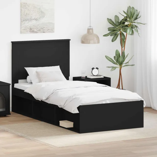 vidaXL Bedframe met hoofdeinde Zwart 75 x 190 cm Massief grenenhout