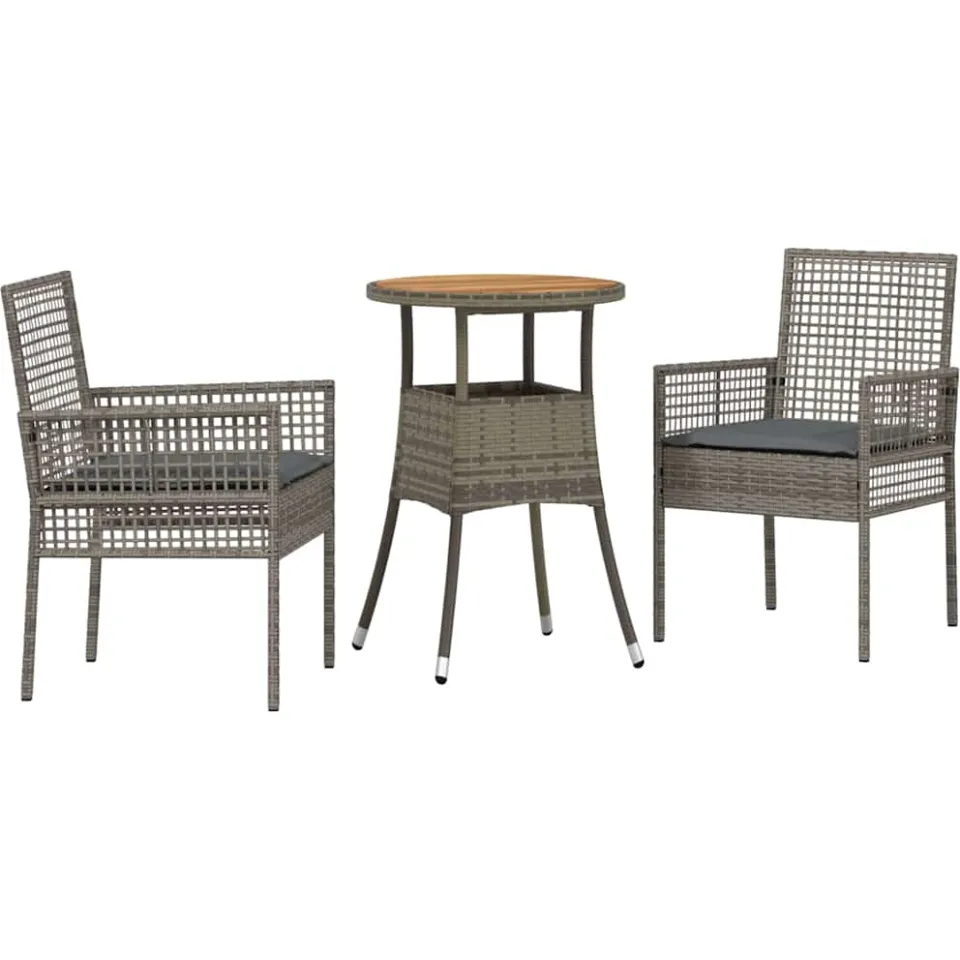 vidaXL Tuin eettafelset 3 st Grijs poly rattan, foto 3